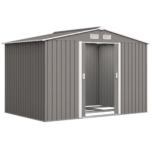 Outsunny 9 x 6 ft Metal Garden Shed Waterproof Galvanised Grey