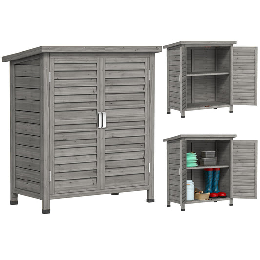 Outsunny Garden Shed Wooden 2 Door Unit 87L x 46.5W x 96.5Hcm, Grey