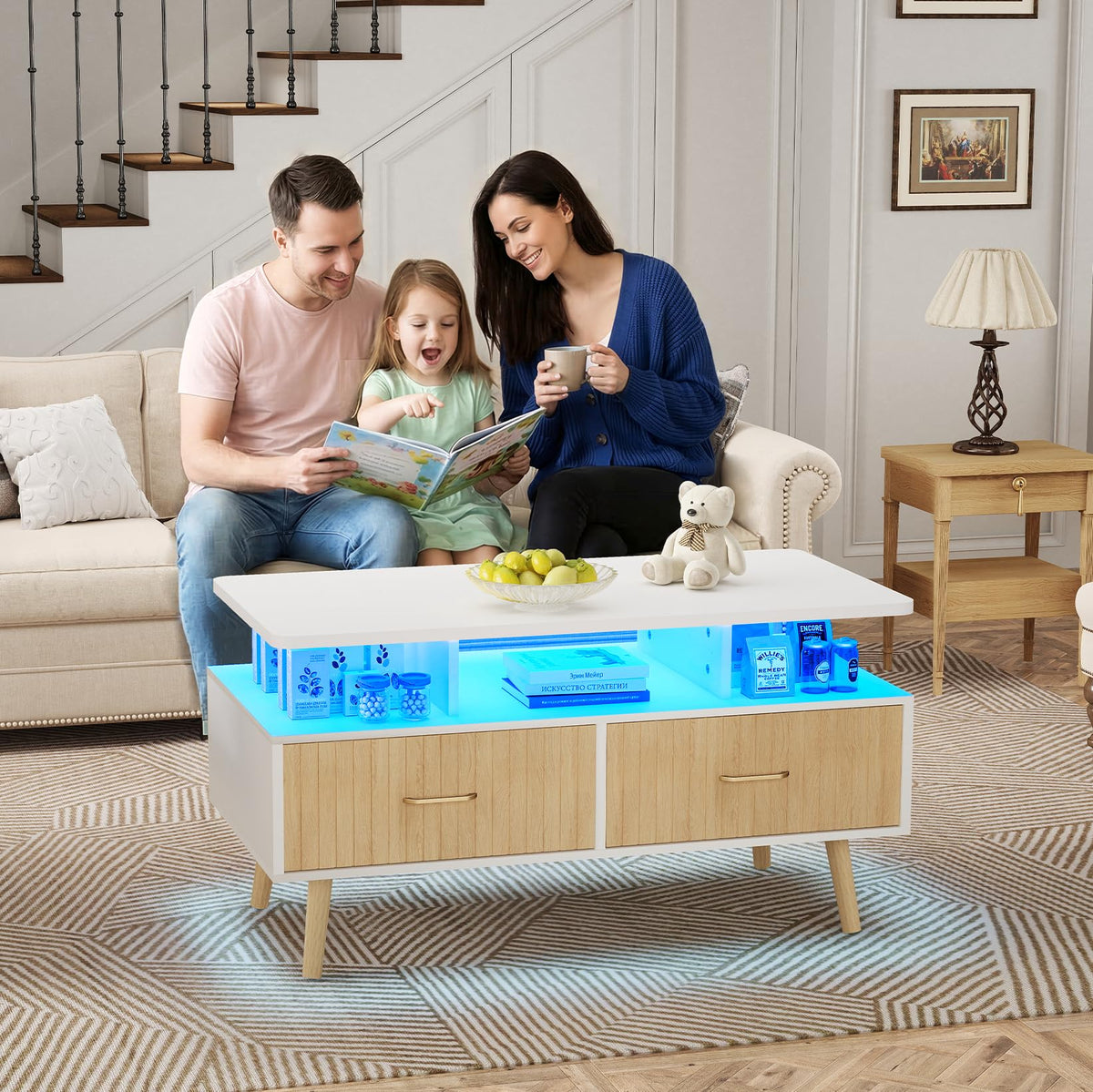 YOSHOOT 37" LED Coffee Tables with Storage, Small Coffee Table